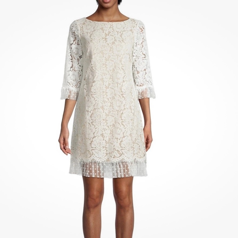 Vince Camuto Lace Dress 2 Ivory‎ Cream Lined 3/4 Sleeve Feminine